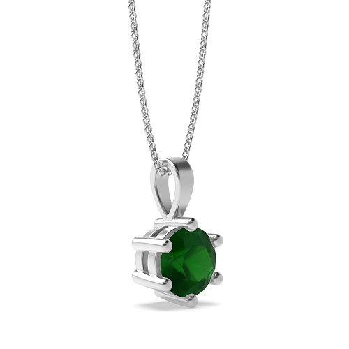 6 Prong Solid bale Emerald Pendant Necklaces