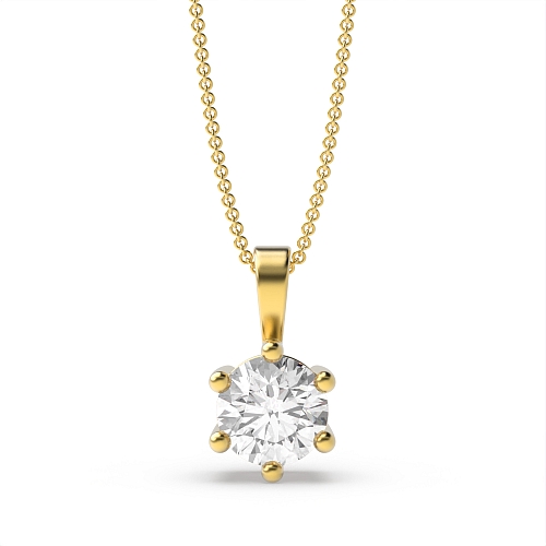 6 Prong Yellow Gold Solid bale Pendant Necklaces