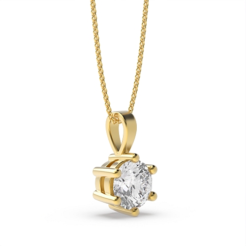 6 Prong Yellow Gold Solid bale Pendant Necklaces