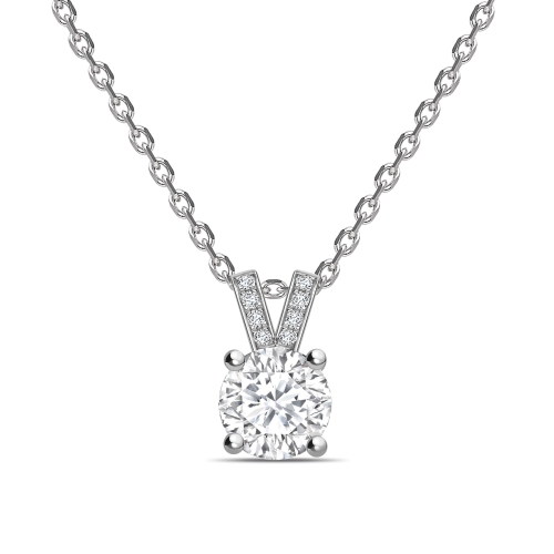 Lab Grown Diamond Set V Shape Bale Round Shape Solitaire Lab Grown Diamond Necklace