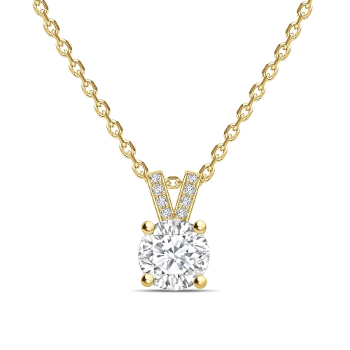 Diamond Set V Shape Bale Round Shape Solitaire Diamond Necklace