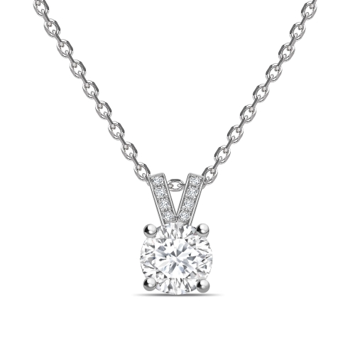 4 Prong Round V Shaped Bale Solitaire Pendant Necklace