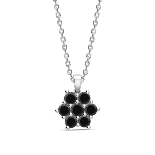 Round Cut Black Diamond Solitaire Cluster Pendants Necklace