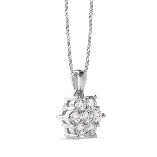 4 Prong Round White Gold Cluster Pendant Necklace