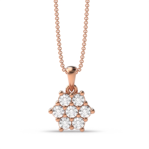 4 Prong Round Rose Gold star Cluster Pendant Necklace