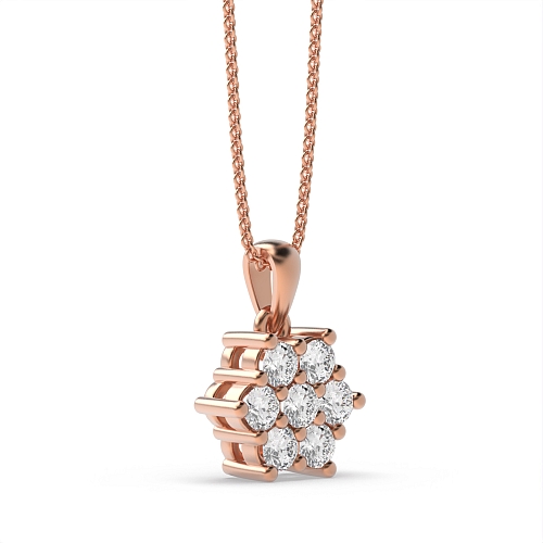 4 Prong Round Rose Gold Star Cluster Pendant Necklaces