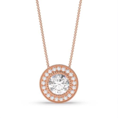 Bezel Setting Round Rose Gold Vintage miligrain sliding Pendant Necklaces