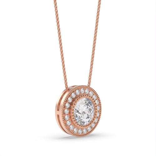 Bezel Setting Round Rose Gold Vintage miligrain sliding Pendant Necklaces