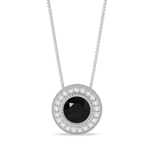 Bezel Setting Round Vintage miligrain sliding Black Diamond Pendant Necklaces