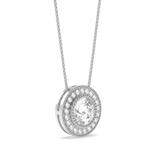 Bezel Setting Round Vintage miligrain sliding Moissanite Halo Pendant Necklaces