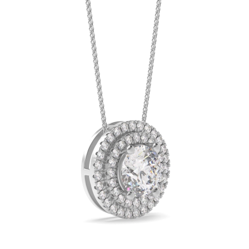 4 Prong Round Double Row Moissanite Halo Pendant Necklace
