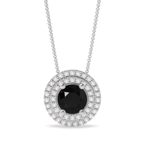 4 Prong Round Double row Black Diamond Pendant Necklaces