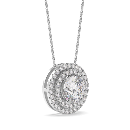 4 Prong Round Double row Moissanite Halo Pendant Necklaces