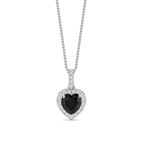Heart Shape Halo Style Black Diamond Solitaire Pendants  Necklace