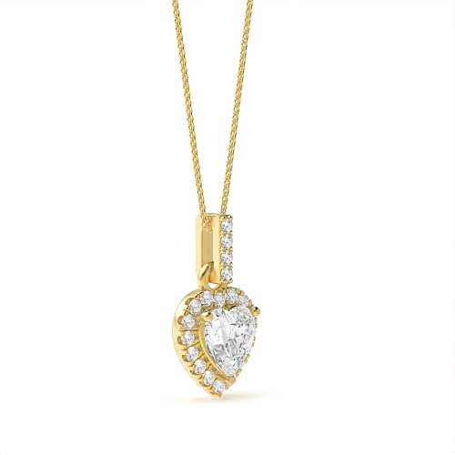 Prong Heart Yellow Gold Loop dangling Halo Pendant Necklaces