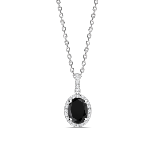 Classic Style Oval Shape Black Diamond Solitaire Pendants Necklace