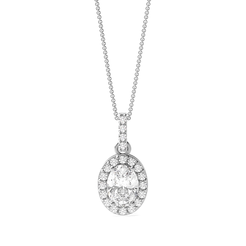 4 Prong Oval Dangling Moissanite Halo Pendant Necklaces