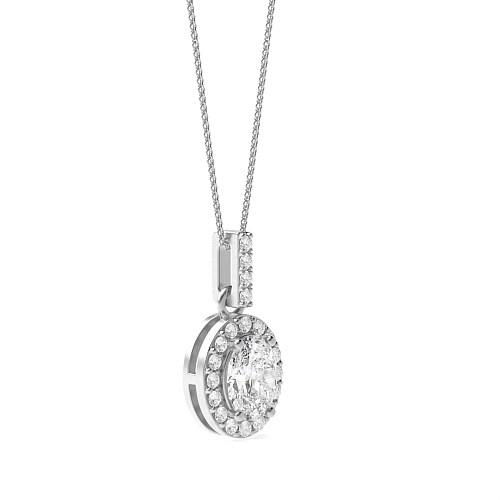 4 Prong Oval Dangling Moissanite Halo Pendant Necklaces