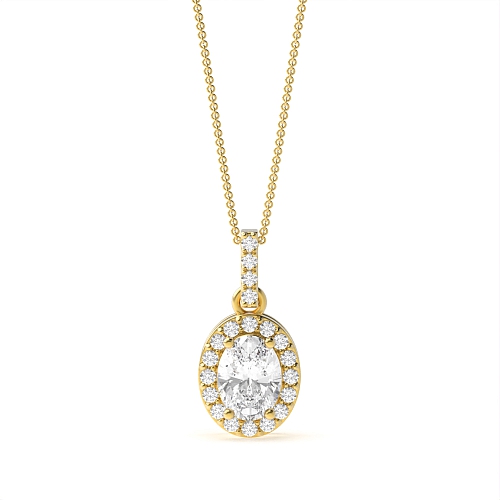 4 Prong Oval Yellow Gold Dangling Halo Pendant Necklaces