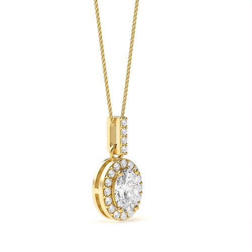 4 Prong Oval Yellow Gold Dangling Halo Pendant Necklaces
