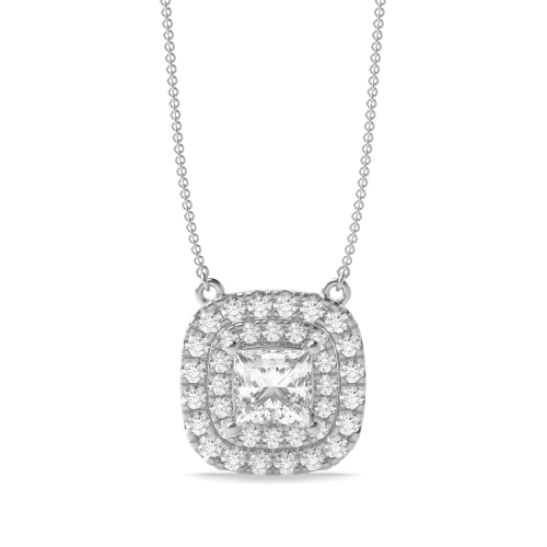 4 Prong Princess Double row sliding Moissanite Halo Pendant Necklaces