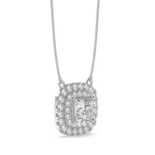 4 Prong Princess Double row sliding Moissanite Halo Pendant Necklaces