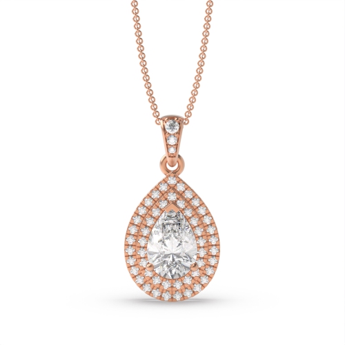 3 Prong Pear Rose Gold Halo Pendant Necklaces