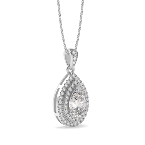 Prong Pear Double Row Dangling Halo Pendant Necklace