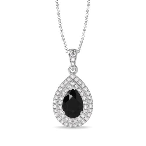 Prong Pear Double row dangling Black Diamond Pendant Necklaces