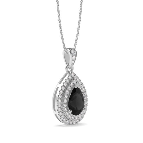 Prong Pear Double row dangling Black Diamond Pendant Necklaces