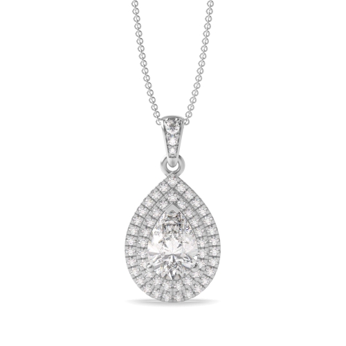 Prong Pear Double row dangling Moissanite Halo Pendant Necklaces