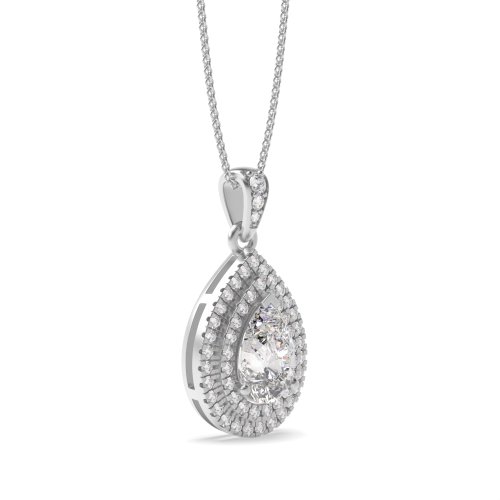 Prong Pear Double row dangling Moissanite Halo Pendant Necklaces