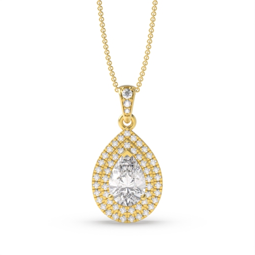Prong Pear Yellow Gold Double row dangling Halo Pendant Necklaces