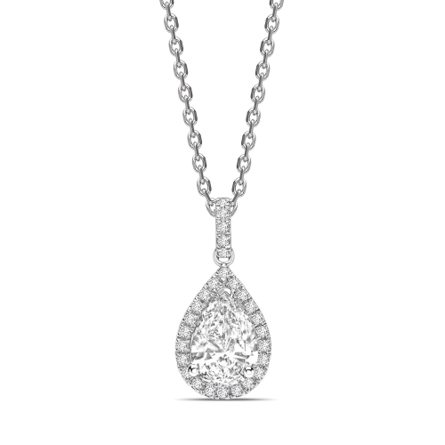 Dangling Style Pear Shape Halo Moissanite Necklace