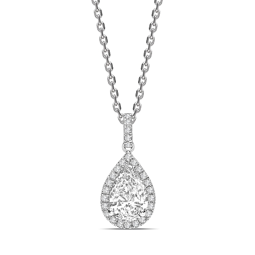 Prong Pear Dangling Moissanite Halo Pendant Necklaces