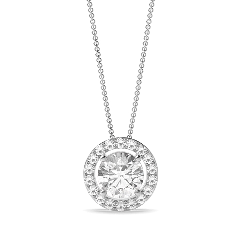4 Prong Sliding Moissanite Halo Pendant Necklaces