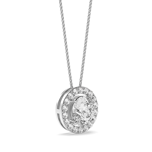 4 Prong Sliding Moissanite Halo Pendant Necklaces