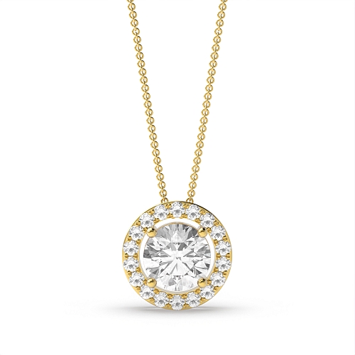 4 Prong Yellow Gold Sliding Halo Pendant Necklaces