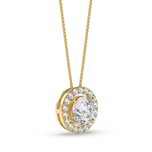 4 Prong Yellow Gold Sliding Halo Pendant Necklaces