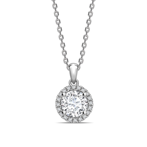 4 Prong Round Halo Pendant Necklaces