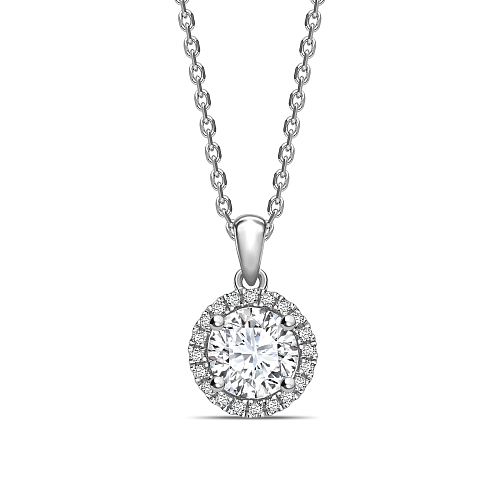 4 Prong Round Dangling Moissanite Halo Pendant Necklaces