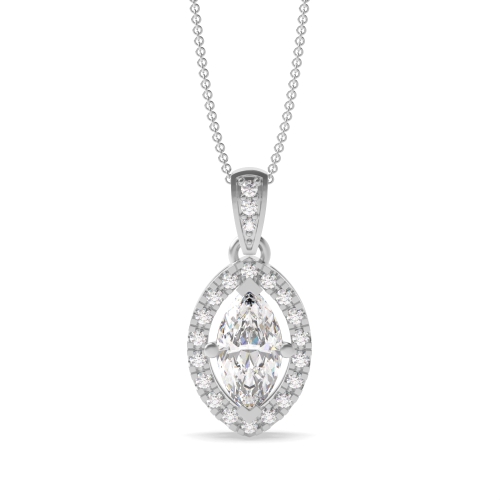 4 Prong Marquise Dangling Moissanite Halo Pendant Necklaces