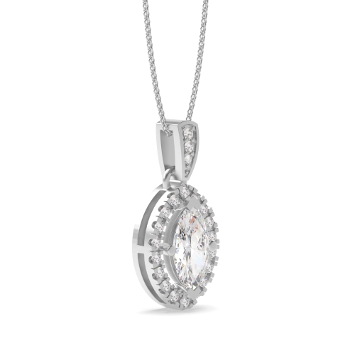 4 Prong Marquise Dangling Moissanite Halo Pendant Necklaces
