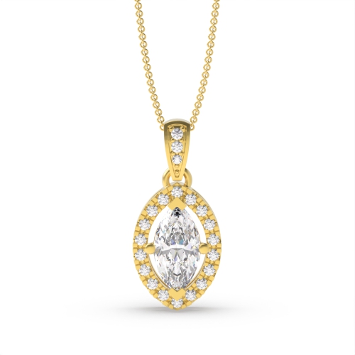 4 Prong Marquise Yellow Gold Dangling Halo Pendant Necklaces