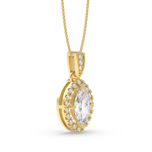 4 Prong Marquise Yellow Gold Dangling Halo Pendant Necklaces