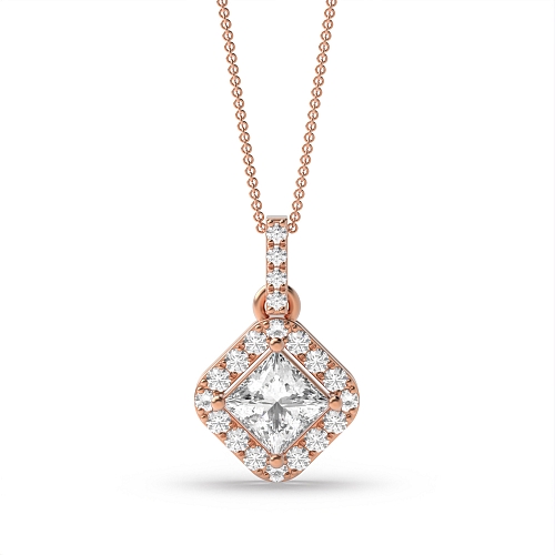 4 Prong Princess Rose Gold Smooth corner dangling Pendant Necklaces