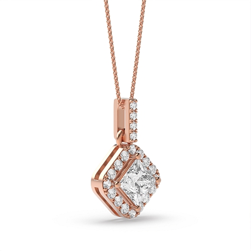 4 Prong Princess Rose Gold Smooth corner dangling Pendant Necklaces