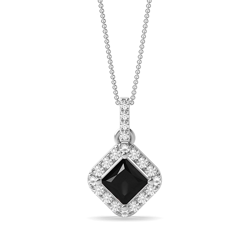 4 Prong Princess Smooth corner dangling Black Diamond Pendant Necklaces