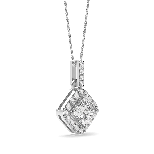 3 carat  4 Prong Princess Smooth corner dangling Pendant Necklaces