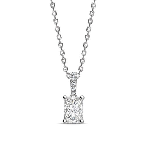 Lab Grown Diamond Set Bale Dangling Radiant Shape Solitaire Lab Grown Diamond Necklace